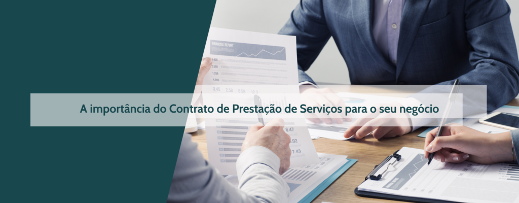 Executivos ao redor de contratos fazendo referência ao Contrato de Prestação de Serviços